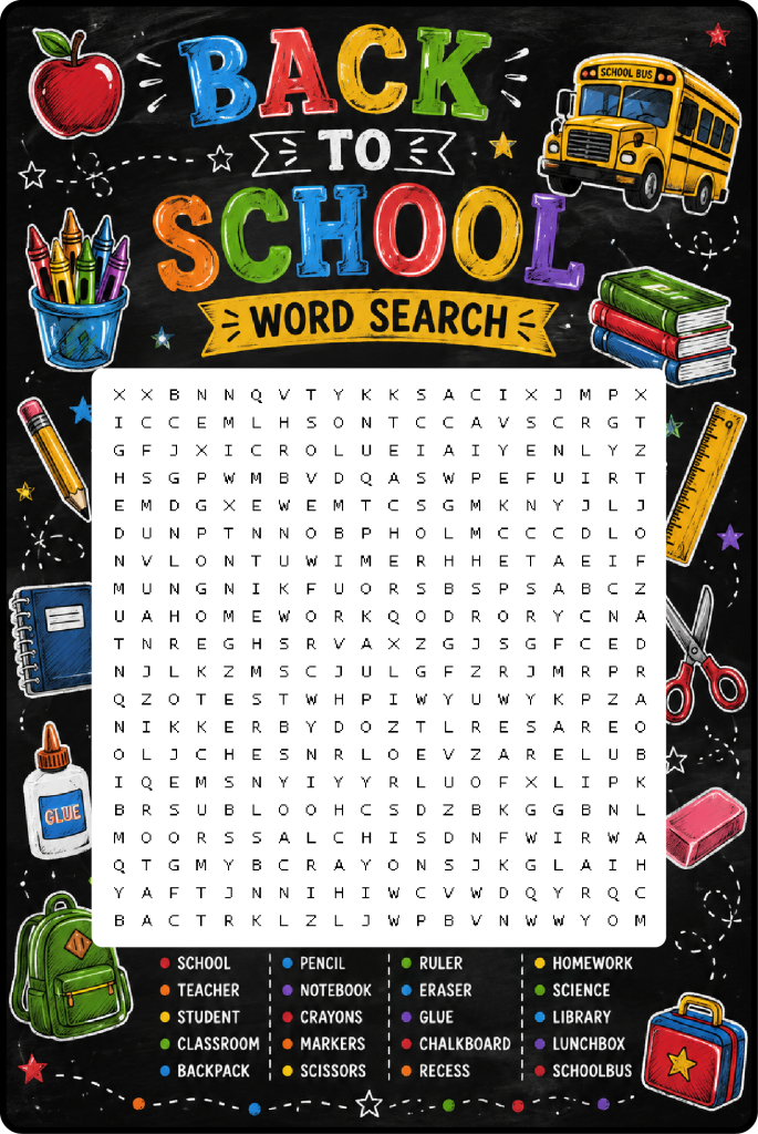 Back To School Word Search
